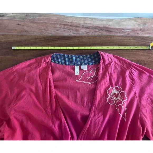 Anthropologie Eloise Floral Embroidered Kimono Robe Dress M/L Pink Boho Lounge - Picture 7 of 11